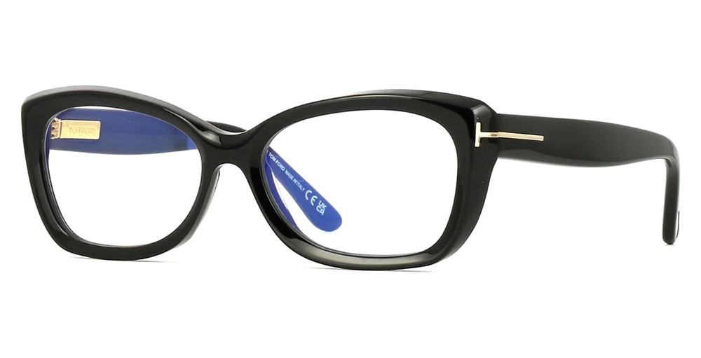 Tom Ford TF6046-B ECO - 001 - 55 - KÉK-IBOLYA FÉNYT SZŰRŐ LENCSÉKKEL Optikai keretek Fekete Cat eye (macskaszem)