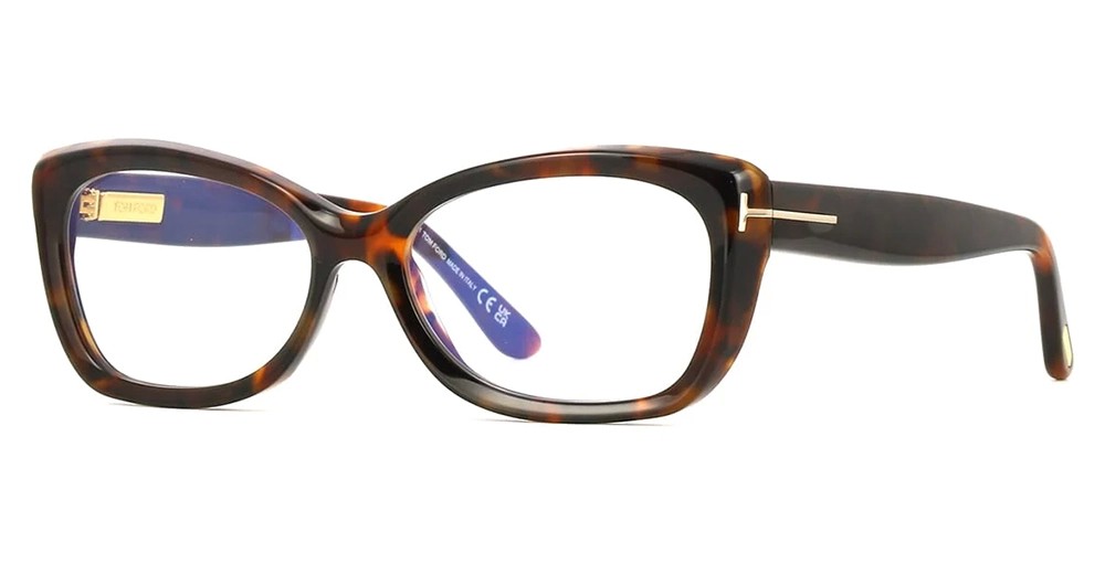 Tom Ford TF6046-B ECO - 052 - 55 - KÉK-IBOLYA FÉNYT SZŰRŐ LENCSÉKKEL Optikai keretek Fényes/sötét Havana Cat eye (macskaszem)