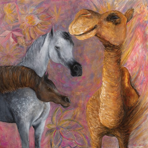 Fanni Mikó - Festmények - A TEVE KÉT LÓVAL - 2023, ACRYLIC, CANVAS - 100 X 100