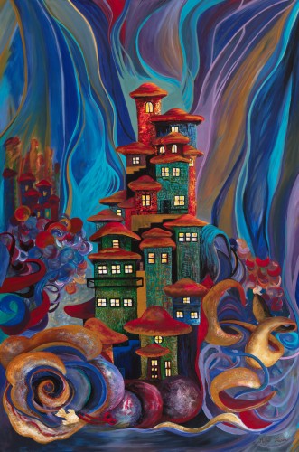 Fanni Mikó - Festmények - LEBEGŐ FALU - 2024, ACRYLIC, CANVAS - 120 X 80