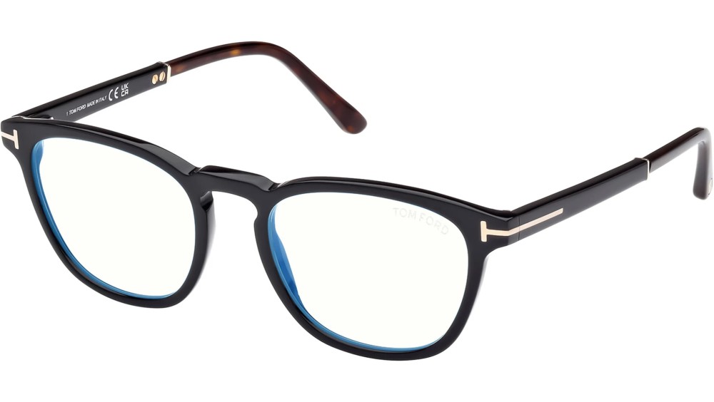 Tom Ford FT5890-B - 005 - 51 - KÉK-IBOLYA FÉNYT SZŰRŐ LENCSÉKKEL Optikai keretek Fényes fekete Kerek