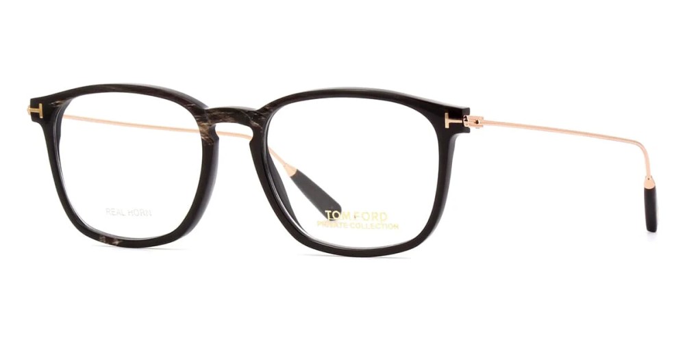 Tom Ford FT5722-Private Collection REAL HORN - 063 - 52 Optikai keretek Fekete valódi bivaly szarv és fényes rózsaszín arany Szögletes