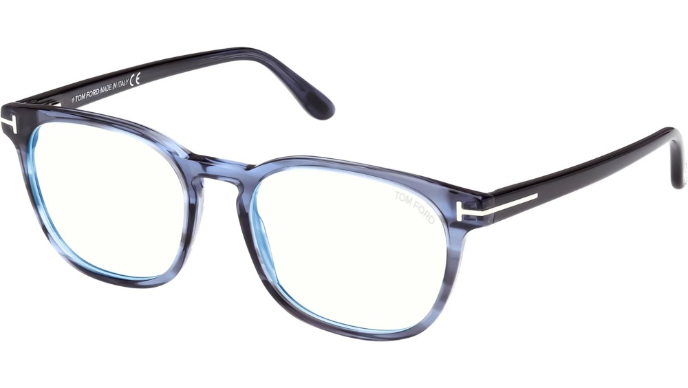 Tom Ford FT5868-B - 092 - 51 - KÉK-IBOLYA FÉNYT SZŰRŐ LENCSÉKKEL Optikai keretek Kék csíkos Szögletes/Lekerekített