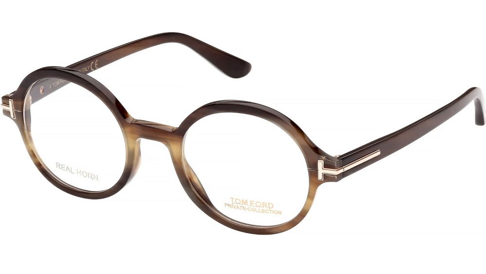 Tom Ford FT5850-Private Collection REAL HORN - 064 - 47 Optikai keretek Barna szarv Kerek