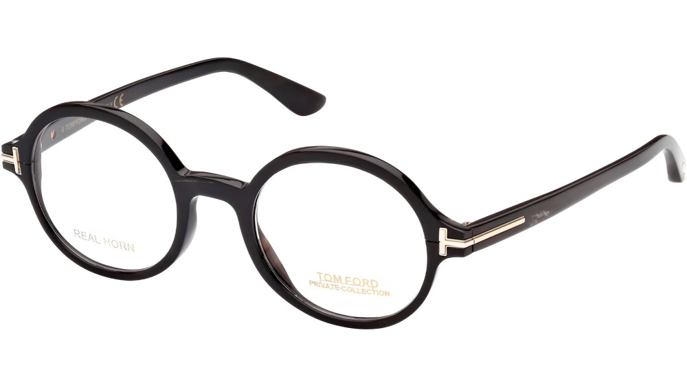 Tom Ford FT5850-Private Collection REAL HORN - 063 - 47 Optikai keretek Fekete szarv Kerek