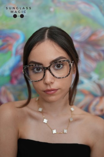 Chopard VCH360S - 03KU - 55 Optikai keretek Fekete, Fehér márványos Cat Eye (Macskaszem)