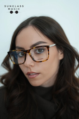 Saint Laurent SL345/F - 009 - 56 Optikai keretek Havanna, Ezüst Négyzetes