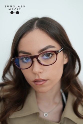 Tom Ford TF6075-D-B ECO - 069 - 50 - KÉK-IBOLYA FÉNYT SZŰRŐ LENCSÉKKEL Optikai keretek Burgundi Ovális