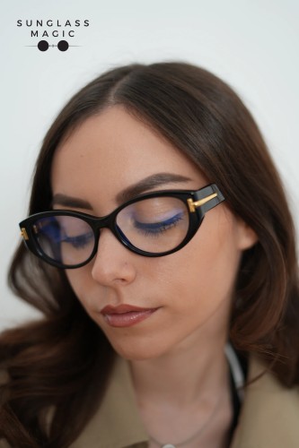 Tom Ford TF6031-F-B ICON COLLECTION - 001 - 54 - KÉK-IBOLYA FÉNYT SZŰRŐ LENCSÉKKEL Optikai keretek Fekete Cat Eye (Macskaszem)