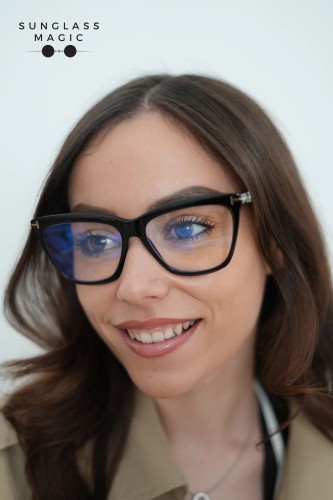 Tom Ford TF6064-B-ECO - 001 - 56 - KÉK-IBOLYA FÉNYT SZŰRŐ LENCSÉKKEL Optikai keretek Fekete Cat Eye (Macskaszem)