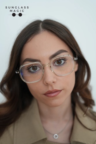 Tom Ford TF5911-B ECO - 093 - 53 - KÉK-IBOLYA FÉNYT SZŰRŐ LENCSÉKKEL Optikai keretek Átlátszó, Barna Szögletes