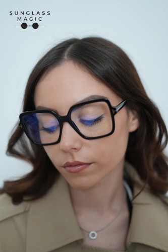 Tom Ford TF6063-B ECO - 001 - 56 - KÉK-IBOLYA FÉNYT SZŰRŐ LENCSÉKKEL Optikai keretek Fekete Szögletes
