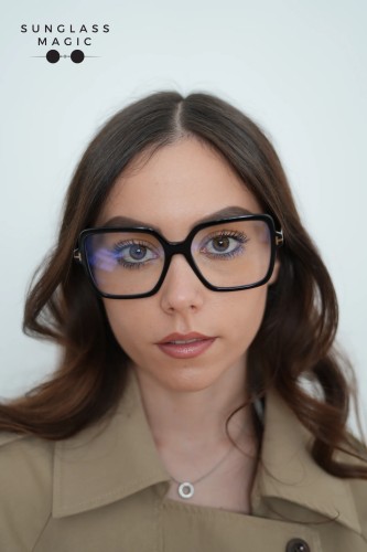 Tom Ford TF6063-B ECO - 001 - 56 - KÉK-IBOLYA FÉNYT SZŰRŐ LENCSÉKKEL Optikai keretek Fekete Szögletes