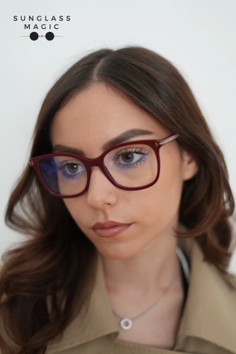 Tom Ford TF6089-B - 069 - 54 - KÉK-IBOLYA FÉNYT SZŰRŐ LENCSÉKKEL Optikai keretek Bordó Pillow (Lekerekített)
