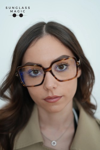 Tom Ford TF6063-B - 055 - 56 - KÉK-IBOLYA FÉNYT SZŰRŐ LENCSÉKKEL Optikai keretek Havanna Szögletes