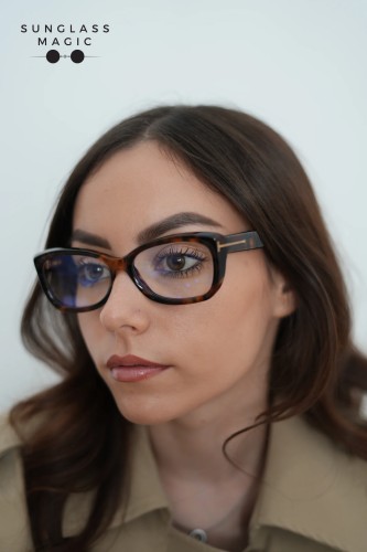 Tom Ford TF6046-B ECO - 052 - 55 - KÉK-IBOLYA FÉNYT SZŰRŐ LENCSÉKKEL Optikai keretek Fényes/sötét Havana Cat eye (macskaszem)