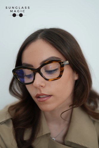 Tom Ford TF6044-B - 055 - 54 - KÉK-IBOLYA FÉNYT SZŰRŐ LENCSÉKKEL Optikai keretek Havanna Cat Eye (Macskaszem)