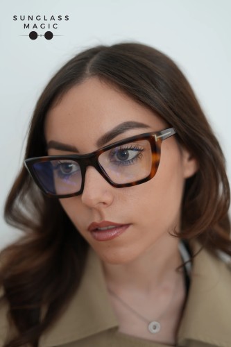 Tom Ford TF6047-B - 053 - 54 - KÉK-IBOLYA FÉNYT SZŰRŐ LENCSÉKKEL Optikai keretek Havana Cat eye (macskaszem)