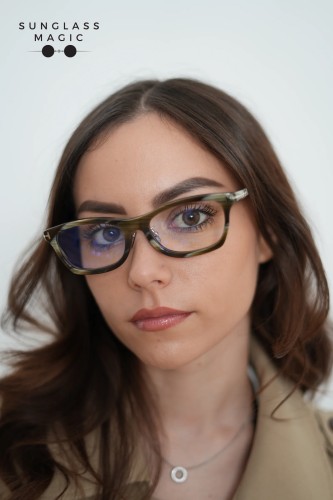 Tom Ford TF6074-D-B ECO - 062 - 53 - KÉK-IBOLYA FÉNYT SZŰRŐ LENCSÉKKEL Optikai keretek Barna mintás Szögletes