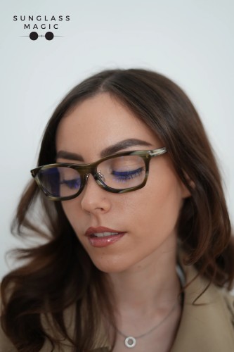 Tom Ford TF6074-D-B ECO - 062 - 53 - KÉK-IBOLYA FÉNYT SZŰRŐ LENCSÉKKEL Optikai keretek Barna mintás Szögletes