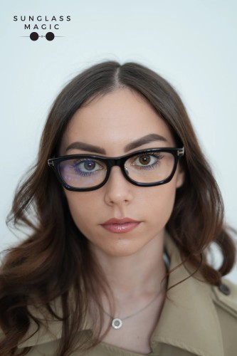 Tom Ford TF6074-D-B ECO - 001 - 53 - KÉK-IBOLYA FÉNYT SZŰRŐ LENCSÉKKEL Optikai keretek Fekete Szögletes