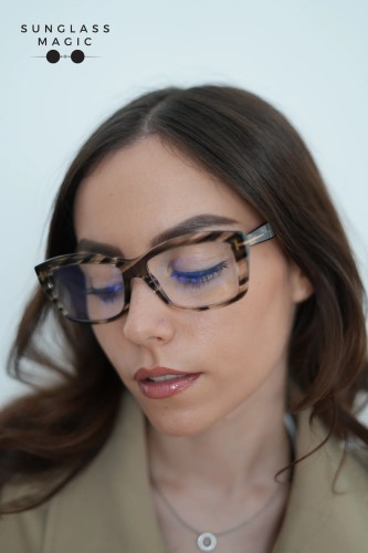 Tom Ford TF6065-B - 056 - 55 - KÉK-IBOLYA FÉNYT SZŰRŐ LENCSÉKKEL Optikai keretek Havanna Szögletes