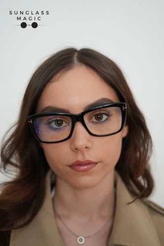 Tom Ford TF6065-B ECO - 001 - 55 - KÉK-IBOLYA FÉNYT SZŰRŐ LENCSÉKKEL Optikai keretek Fekete Szögletes
