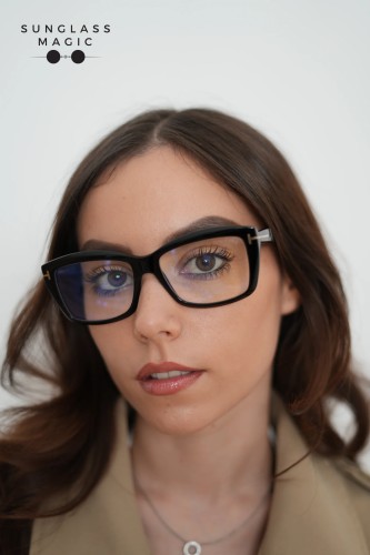Tom Ford TF6065-B ECO - 001 - 55 - KÉK-IBOLYA FÉNYT SZŰRŐ LENCSÉKKEL Optikai keretek Fekete Szögletes