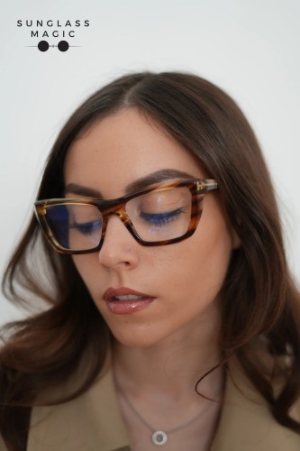 Tom Ford TF6047-B - 055 - 54 - KÉK-IBOLYA FÉNYT SZŰRŐ LENCSÉKKEL Optikai keretek Havanna Szögletes