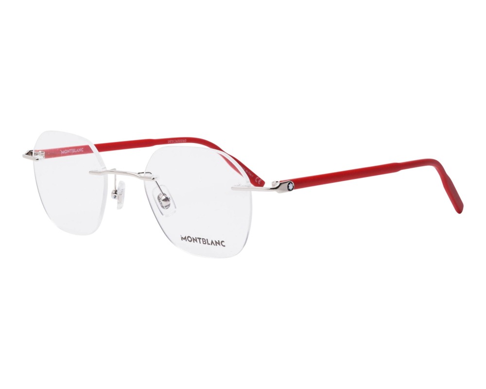 Mont Blanc MB0223O - 003 - 50 Optikai keretek Ezüst, Piros Szögletes