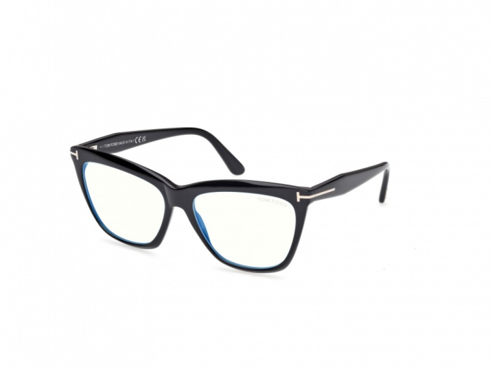Tom Ford TF6064-B-ECO - 001 - 56 - KÉK-IBOLYA FÉNYT SZŰRŐ LENCSÉKKEL Optikai keretek Fekete Cat Eye (Macskaszem)